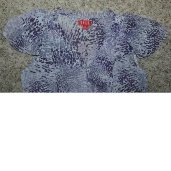 Womens Chiffon Blouse Elle Purple Animal Print X-Small Short Sleeve Button Front - Picture 2 of 3